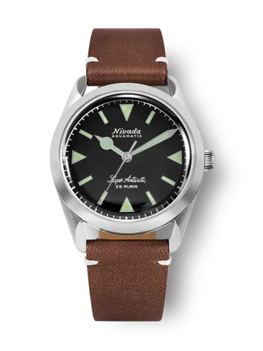 Stříbrné pánské hodinky Nivada Grenchen s koženým páskem Super Antarctic 32026A02 38MM Automatic
