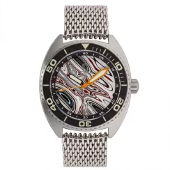 Stříbrné pánské hodinky Oceancrawler Watches s ocelovým páskem Core Diver Fordite Type B - Mesh Automatic 44MM