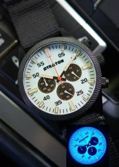 Reloj Straton Watches negro de hombre con cinturón textil Vintage Driver Chrono E Black / White 44MM