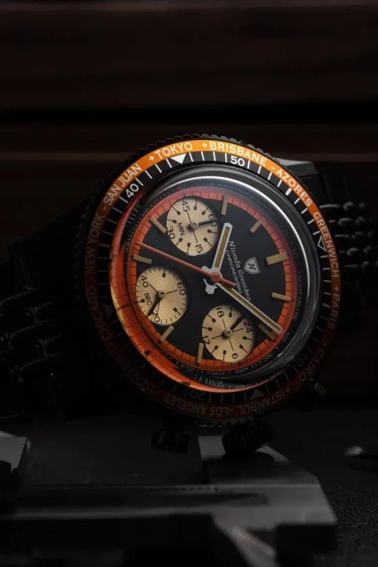 Orologio da uomo Nivada Grenchen nero con cinturino in acciaio Chronoking Mecaquartz Steel Black 87041Q04 38MM
