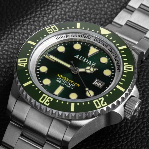 Ασημένιο ρολόι Audaz Watches για άντρες με ιμάντα από χάλυβα Abyss Diver ADZ-3010-03 - Automatic 44MM