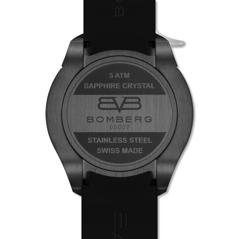 Montre Bomberg Watches pour hommes en noir avec bracelet en caoutchouc RACING CARBON MC 45MM