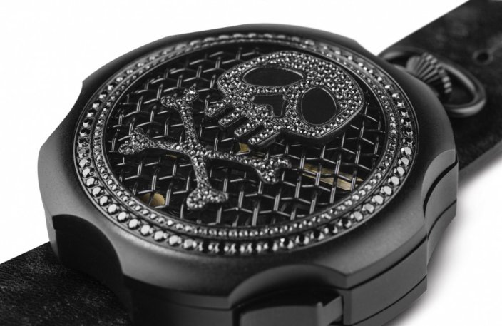 Men's black Mondia watch with leather strap Tambooro Bullet Dirty Black ZIRCONIA 48MM