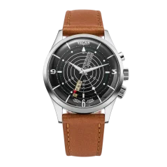 Stříbrné pánské hodinky Vulcain s koženým páskem Nautical Heritage Black White Luminova Steel Triple Caseback - Brown Plain 42MM Automatic