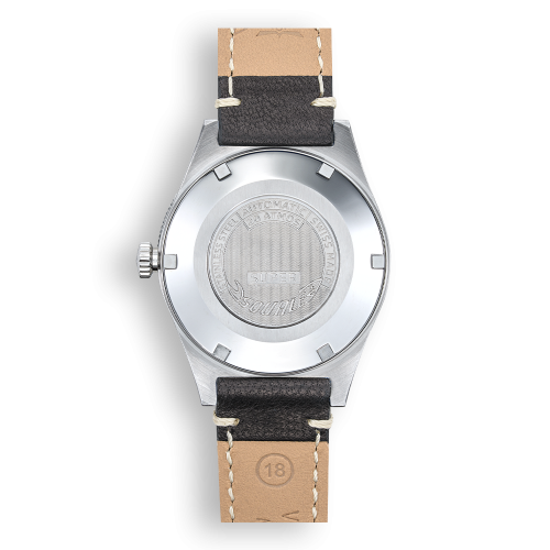 Relógio Squale prata para homens com pulseira de couro Super-Squale Sunray Black Leather - Silver 38MM Automatic