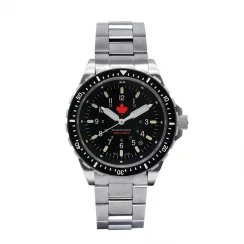 Stříbrné pánské hodinky Marathon Watches s ocelovým páskem Red Maple Jumbo Diver's Quartz 46MM