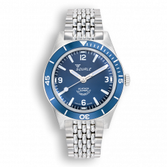 Stříbrné pánské hodinky Squale s ocelovým páskem Super-Squale Arabic Numerals Blue Bracelet  - Silver 38MM Automatic
