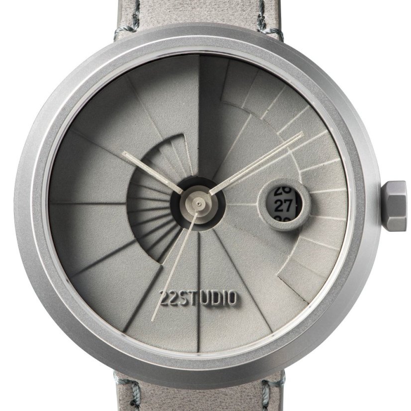 Men's silver 22Designstudio Watches watch with leather strap 4D Concrete Grey 44MM