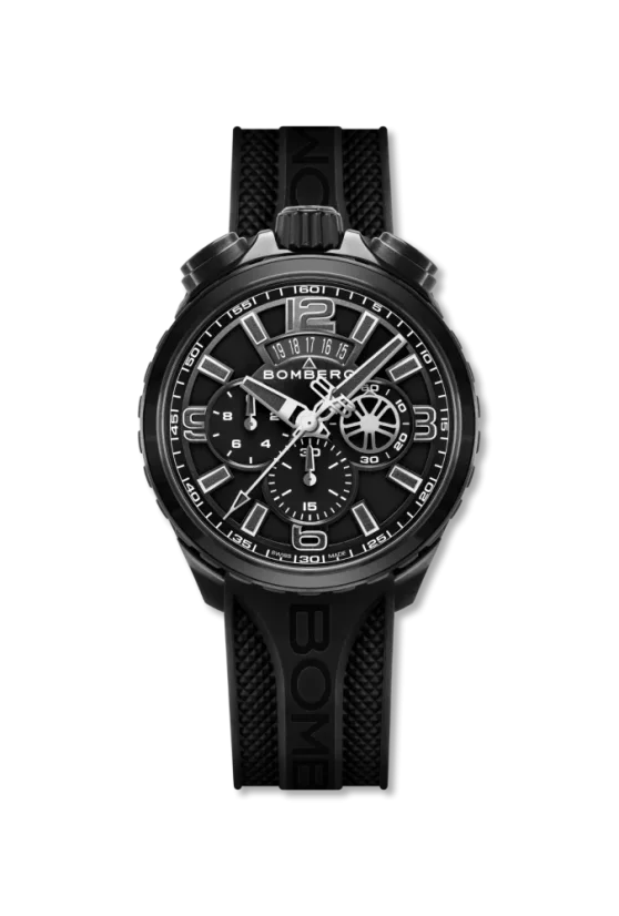 Schwarze Herrenuhr Bomberg Watches mit Gummiband DEEP BLACK 45MM