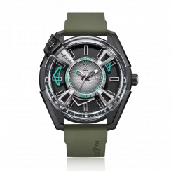Orologio Mazzucato bracciale da uomo nero con elastico LAX Dual Time Black / Green - 48MM Automatic