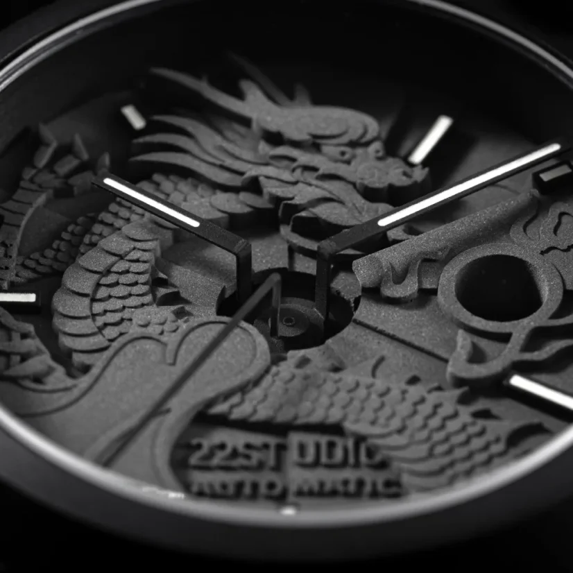 Men's black 22Designstudio Watches with leather strap Black Dragon 45MM Automatic