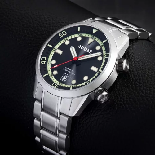 Strieborné pánske hodinky Audaz Watches s oceľovým pásikom Seafarer ADZ-3030-01 - Automatic 42MM