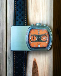 Stříbrné pánské hodinky Straton Watches s koženým páskem Cuffbuster Sprint Orange 37,5MM