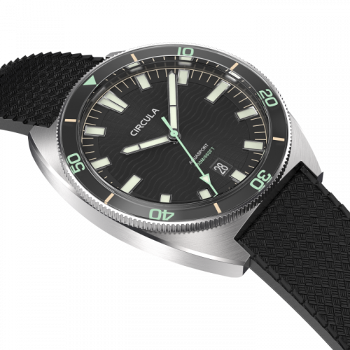 Relógio Circula Watches prata para homens com pulseira de borracha AquaSport II - Black 40MM Automatic
