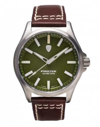 Montre ProTek Watches pour homme de couleur argent avec bracelet en cuir Field Series 3005 40MM