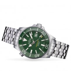 Men's silver Davosa watch with steel strap  Argonautic BG - Silver/Green 43MM Automatic