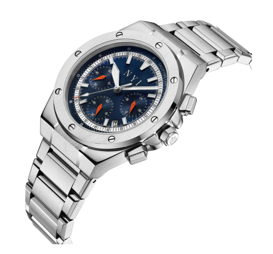 Męski srebrny zegarek NYI Watches ze stalowym paskiem Nassau - Silver 41MM