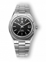 Męski srebrny zegarek Nivada Grenchen ze stalowym paskiem F77 Black With Date 69000A77 37MM Automatic