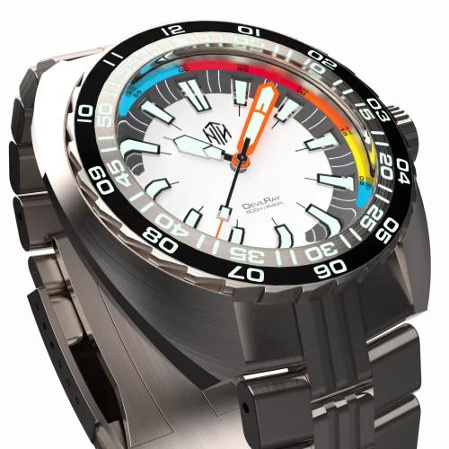 Męski srebrny zegarek NTH Watches ze stalowym paskiem DevilRay No Date - Silver / White Automatic 43MM