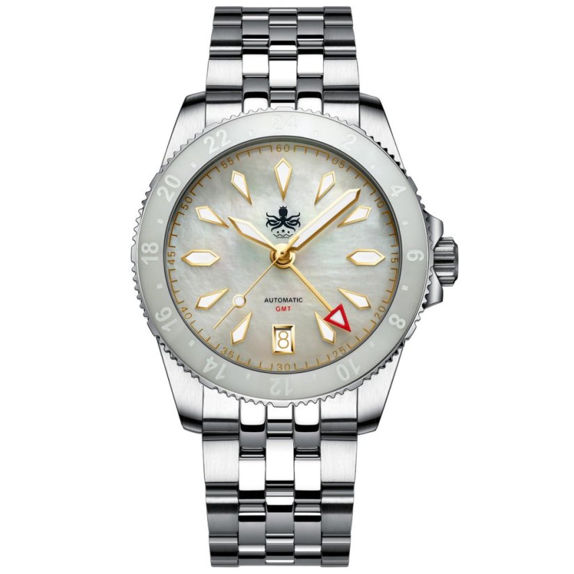 Strieborné pánske hodinky Phoibos Watches s oceľovým pásikom Voyager GMT 100M PY058E Automatic 39MM