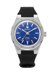 Montre Nivada Grenchen pour hommes en argent avec bracelet textile F77 STAINLESS STEEL LAPIS LAZULI 68009A77-BC 37MM Automatic