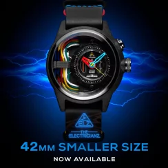 Černé pánské hodinky The Electricianz s koženým páskem The Carbon Z 42MM