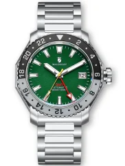 Relógio Waldhoff bracelete de aço prateado para homem Atlas GMT Vanuatu 41MM Automatic