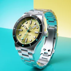 Męski srebrny zegarek Henryarcher Watches ze stalowym paskiem Nordsø - Yellowfin 40MM Automatic
