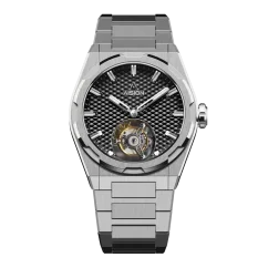 Men's silver Aisiondesign Watches with steel Tourbillon Hexagonal Pyramid Seamless Dial - Black 41MM