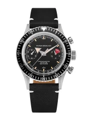 Men's silver Nivada Grenchen watch with leather strap Closed Caseback Chronomaster Broad Arrow Inter.Bezel 86056M15LC 38MM