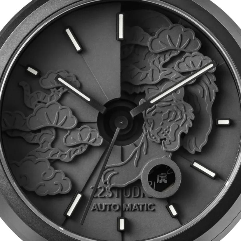 Relógio 22Designstudio Watches preto para homem com bracelete couro Black Dragon 45MM Automatic