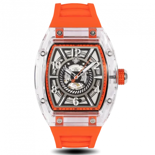 Reloj de plata Ralph Christian de hombre con goma The Ghost - Neon Orange Automatic 43MM