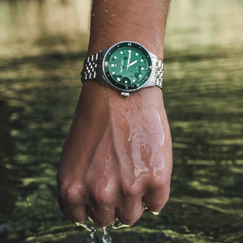 Men's silver About Vintage watch with steel strap At´sea Green 