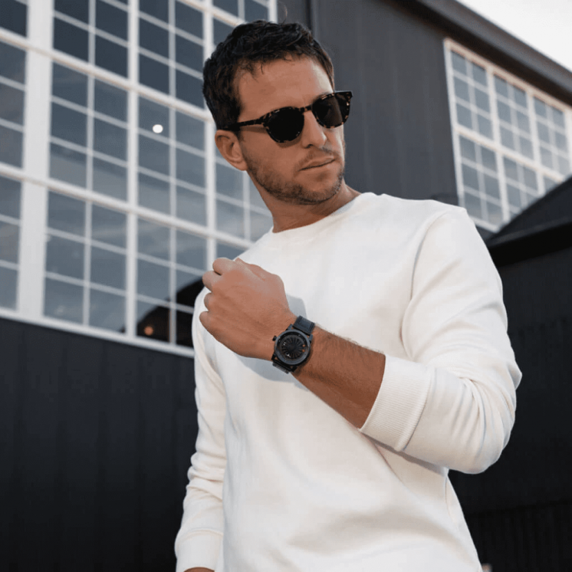 Men's black Zinvo Watches watch with genuine leather belt Blade Phantom - Black 44MM