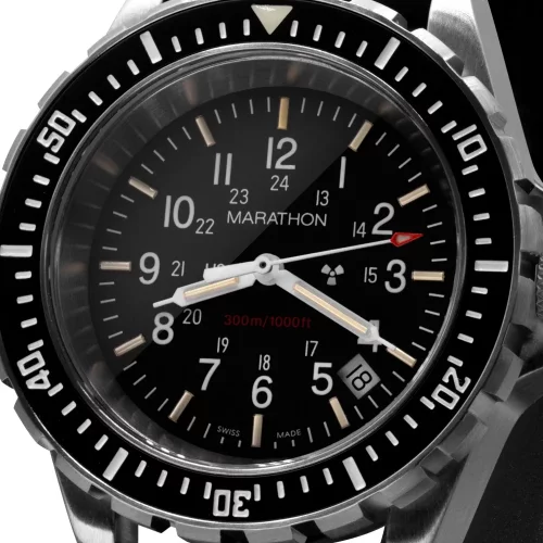 Miesten hopea Marathon Watches - kello teräsrannekkeella Large Diver's Quartz 41MM