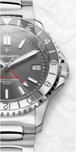 Srebrny męski zegarek Venezianico ze stalowym paskiem Nereide GMT 3521501C 39MM Automatic