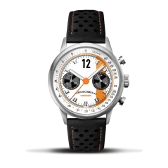 Montre Ferro & Company pour hommes en argent avec bracelet en cuir Race Master Chronograph White 39MM