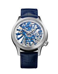 Men's silver Cimier watch with leather strap Royal Skeleton Blue 43MM Automatic