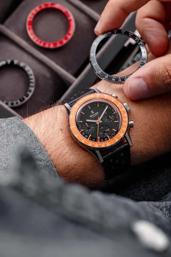 Men's silver Nivada Grenchen watch with rubber strap GMT Bezel