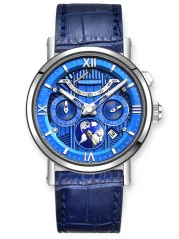 Relógio Waldhoff bracelete de prata com pele para homem Multimatic II Royal Blue 41MM Automatic