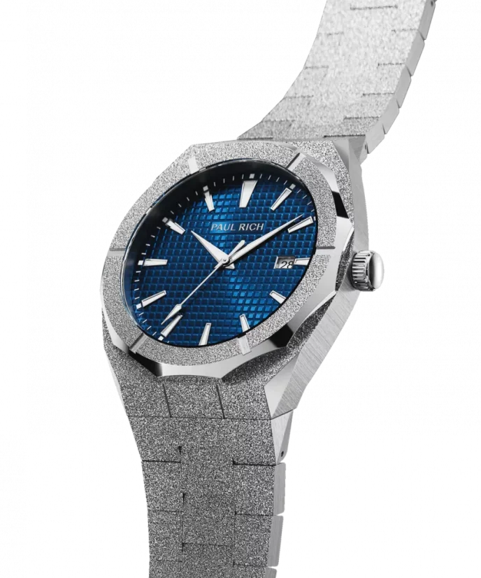 Montre Paul Rich pour homme en argent avec bracelet en acier Frosted Star Dust Indigo Waffle - Silver 45MM