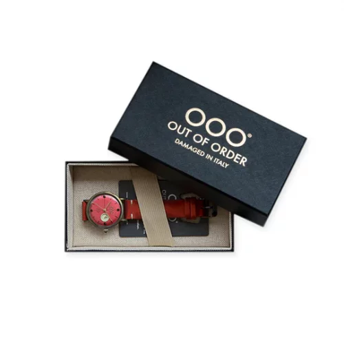 Montre Out Of Order Watches pour homme de couleur argent avec bracelet en cuir Firefly 36 Coral Red 36MM