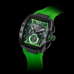 Černé pánské hodinky Ralph Christian s gumovým páskem The Intrepid Sport - Lime Green 42,5MM