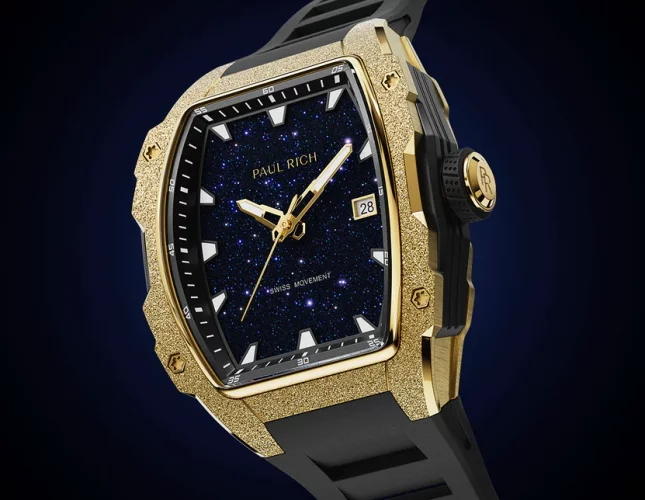 Złoty zegarek męski Paul Rich Watch z gumką Frosted Astro Mason - Gold 42,5MM