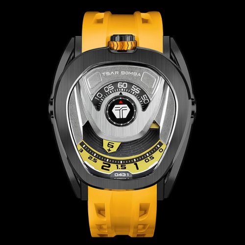 Men's black Tsar Bomba Watch with a rubber band TB8213 - Black / Yellow Automatic 44MM