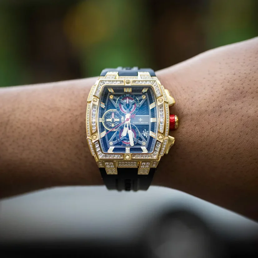 Men's gold Ralph Christian watch with a rubber band The Polaris Chrono Ice - Regal Noir 42,5MM