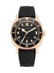 Zlaté pánské hodinky Nivada Grenchen s gumovým páskem Pacman Depthmaster Bronze 14123A01 Black Rubber Tropic 39MM Automatic