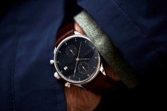 Men's silver About Vintage watch with genuine leather belt Chronograph Blue Turtle 1815 41MM