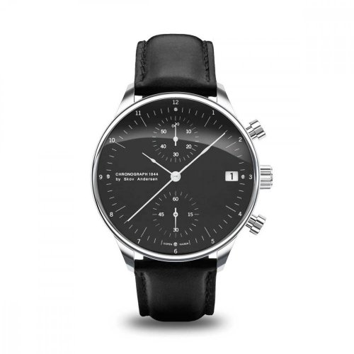 Reloj About Vintage plateado para hombre con cinturón de cuero genuino Chronograph Steel / Black 1844 41MM