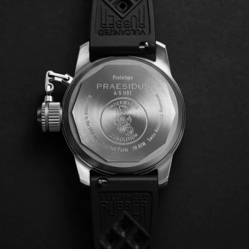Strieborné pánske hodinky Praesidus s gumovým opaskom A-5 UDT: Black Rubber Tropic 38MM Automatic